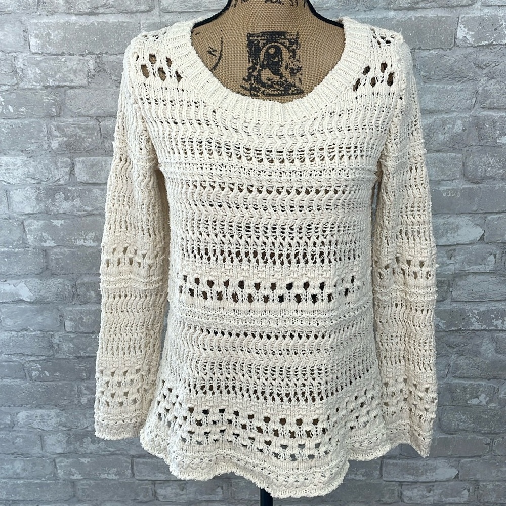 Soft surroundings Cream Crochet Pullover Sweater